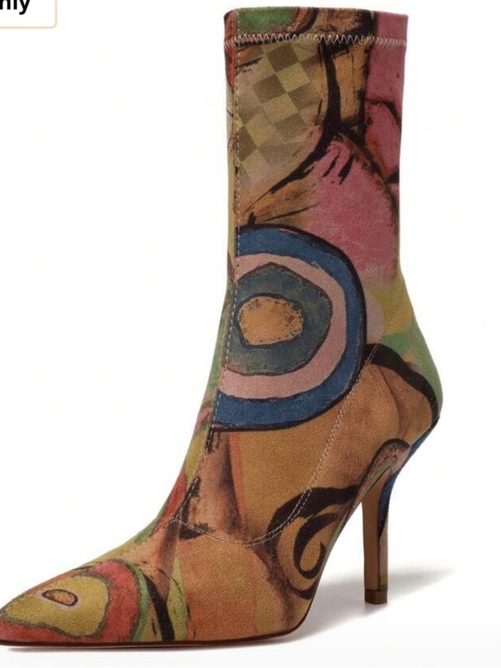 All Over Print Multicolor Abstract Pointed-Toe Stiletto Sock Bootie. - Picture 2 of 12